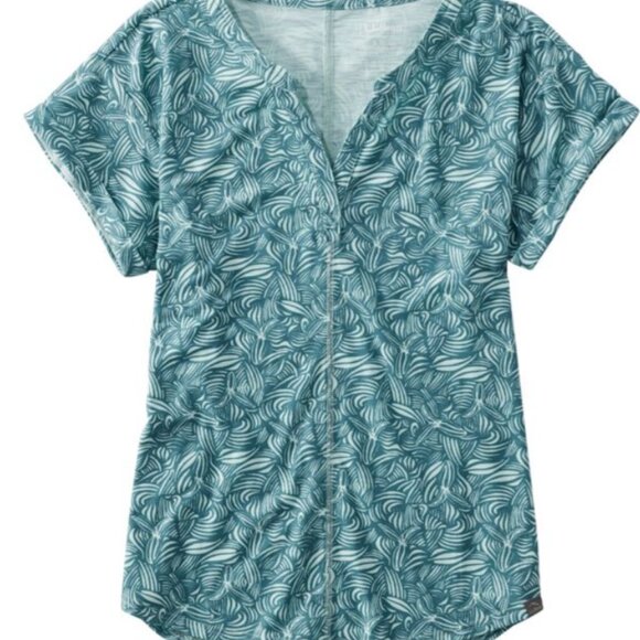 LL Bean 1X Streamside Split Neck Tee - Storm Teal Botanical NWOT - Picture 3 of 5